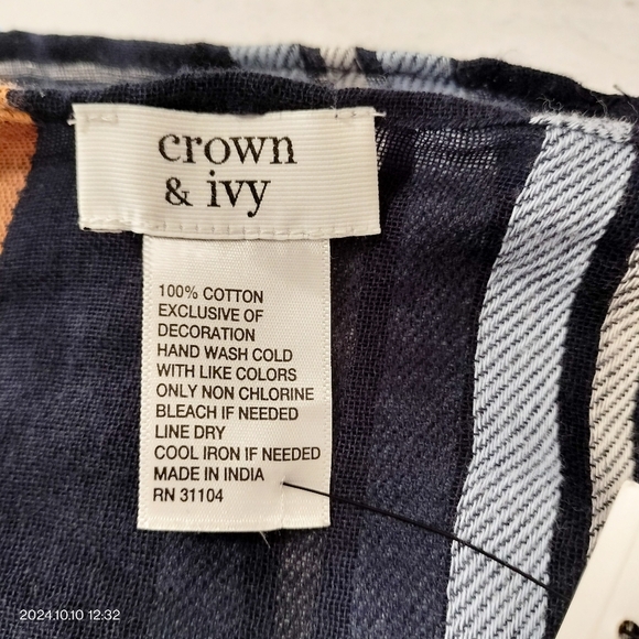 Crown & Ivy Navy Striped by the Sea Multifunctional Scarf Shawl Rectangle Tassel - Picture 8 of 11